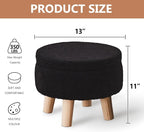 Wimarsbon Storage Ottoman, Modern Round Footrest with Soft Padded Seat, Teddy Velvet Footstool with Wood Legs, Accent Small Table or Plant Stand for Hallway, Living Room (Black)