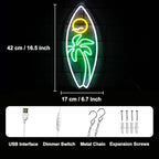 Surfboard Neon Sign Palm Tree Seagull Sun Neon Lights for Bedroom Surfing LED Sign Tropical Landscape Dimmable Neon Light Up Sign for Living Room Bar Man Cave Beach Decor Surfer Gifts