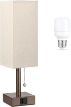 aooshine Beige Small Table Lamp for Bedroom - 3 Color Temperature 3000K 5000K 4000K Bedside Lamp, Pull Chain Control, USB A and C Ports, Brown Base, Bulb Included