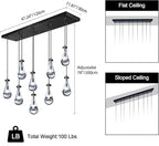 Raindrop 9-Light Chandeliers for Dining Room, Black Dining Room Lights Fixture Over Table, Teardrop Pendant Lights Kitchen Island, Adjustable Rope Hanging Lamp Ceiling for Living Room