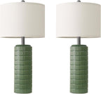 PoKat 27.5" Dark Green Ceramic Table Lamps for Living Room, Farmhouse Table Lamps Set of 2 for Bedroom Night Stands, Modern Bedside Lamps for End Side Table, Vintage Nightstand Decor Lamps Home Office