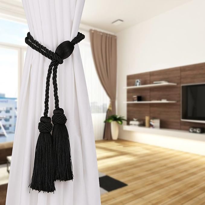 Curtain Tiebacks with Tassel,Modern Rope Window Curtain Ties Backs for Draperies, Outdoor Elegant Decorative Curtain Holdbacks