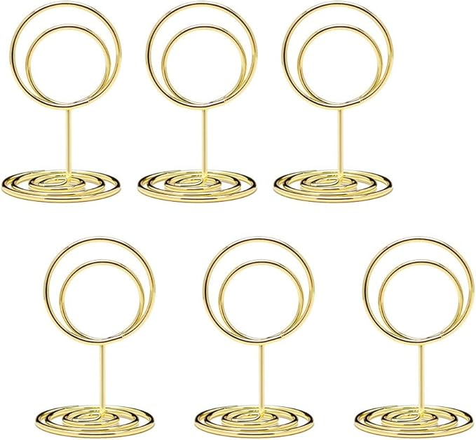 20pcs Mini Place Card Holders, Cute Table Number Holders, Small Size Table Card Holder Tables Number Stands, Wire Photo Picture Menu Clips for Wedding centerpieces, Anniversary Party (Gold)