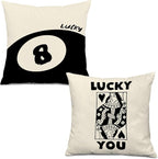 Trendy Retro Black 8 Ball Lucky You Poker Pillow Covers 18x18, Downtown Girl Room Decor, Funky Y2K Lucky You Decorative Throw Pillow Covers for Girls Room Dorm Apartment Home, Set of 2