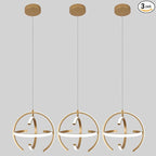 Modern Gold Dimmable LED Chandelier, 13 Inch Brushed Metal Globe Pendant Lights, Hanging Ceiling Light Fixture for Kitchen Island Living Room Room Dining Bedroom Hallway Entryway Foyer (3-Pack)