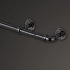 MODE Industrial Room Darkening Collection 1 1/8” diameter Industrial Curtain Rod Set with Steel Wall Mounted Expandable Curtain Rod, Blocks Light, Fits 36” to 72” Windows, Graphite