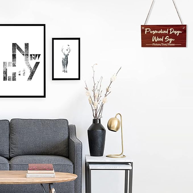 Custom Hanging Wood Sign, Personalized Text Door Sign Plaque, Customized Wall Sign, Customizable Wood Board with Hanging String for Home Decor, Store, Farm 7.8x3.9 inch