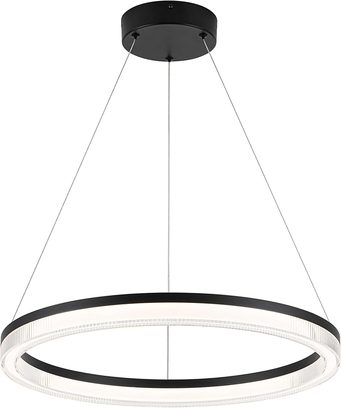 Modern Black Led Pendant Light,24W Dimmable LED Chandelier Lighting Fixture, 1 Ring Circular Hanging Led Pendant Lighting for Living Room Dining Room Kitchen Island Foyer Office