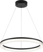 Modern Black Led Pendant Light,24W Dimmable LED Chandelier Lighting Fixture, 1 Ring Circular Hanging Led Pendant Lighting for Living Room Dining Room Kitchen Island Foyer Office