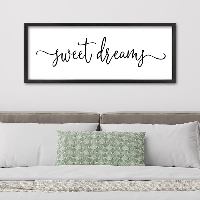 Sweet Dreams Above Bed Wall Decor Sign 40"x15" for Master Bedroom Over Bed Guest Room Wood Framed Wall Art (Black)