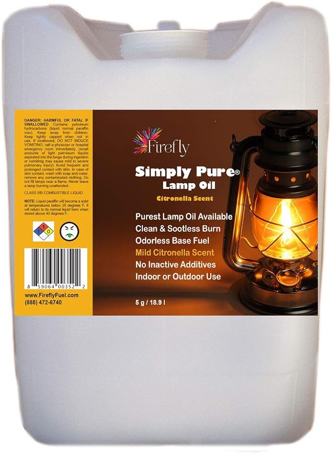Firefly Kosher Citronella Paraffin Lamp Oil - Smokeless, Virtually Odorless, Long-Lasting- 5 Gallons