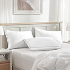 Globon Luxury Feather Down Pillow Standard Queen Size,Medium Firm Gusseted Bed Pillows for Sleeping, Hotel Collection Fluffy Pillow, 18"X26", Set of 2