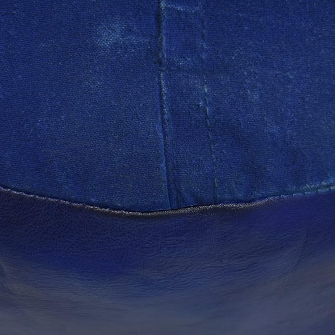 Round Shaped Goat Leather Handmade Eco-Friendly Blue Pouf - 16" x 16" x 16", Plain Solid, Recycled Foam With Fibre Fill Stuffed, Leather Seating PF12