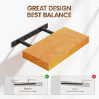 Heimlove Wooden Floating Shelves for Wall,2 Packs 16 inches Natural Pine Solid Wood Bathroom Shelf Over Toilet Decor and Storage 8 inches Deep for Kitchen Bedroom Office & Living Room Wall Decor