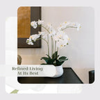 CG Hunter Faux White Orchid Plant, Premium Artificial Indoor Flower Display Stands 23”, Beautiful Sculptural Blooms That Lasts Forever, White Planter Pot Included