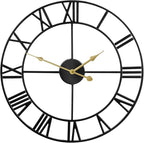 1st owned Large Wall Clock Metal Retro Roman Numeral Clock, Modern Round Wall Clocks Almost Silent, Easy to Read for Living Room/Home/Kitchen/Bedroom/Office/School Decor (Black, 24 Inch)