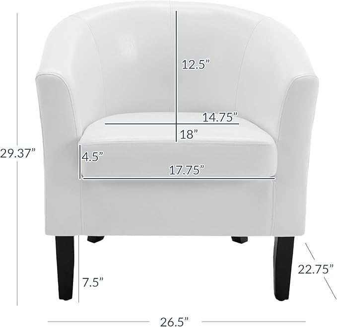 BELLEZE Accent Barrel Chair, Set of 2 lub Tub Sofa Corner Chair with Flared Legs and Cozy Soft Padding for Living Room Bedroom Waiting Room - White