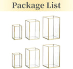 Glass Hurricane Candle Holder Large - Hewory 6pcs Gold Rectangle Flower Holders Centerpiece for Table, Tall Floor Square Pillar Candle Lantern for Wedding, Anniversary, Party, Fireplace, Dining Room