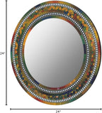 Mosaic Mirror, Wall Art Décor – Handcrafted Decorative Wall Mirror, Autumn Green, Deep Blue, and Brown Round Mosaic