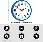 Wall Clock Modern 8 Inch Battery Operated Silent Non Ticking Small Analog Clock Decorative for Bedroom Kitchen Bathroom Office Home (Blue)