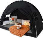 Sherilyn Full Size Bed Canopy Bed Tents Dream Tent on Bed Privacy Space Blackout Sleeping Tents Indoor Breathable Portable Cottage Drafty Room Floor (Large Black)