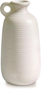 Sunddo White Vase with Handle, 10 inch Ceramic Rustic Vase, Farmhouse Decor, Boho Modern Decorations, Table, Living Room, Shelf, Mantel Decor