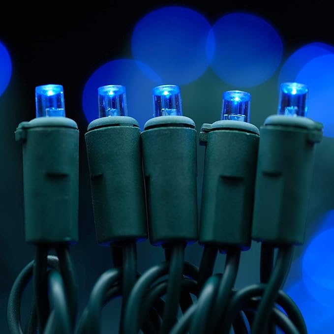 200 Count Blue Wide Angle LED Christmas Lights, 66 ft Green Wire UL Certified Commercial Grade 5mm Holiday String Light Set (Blue)