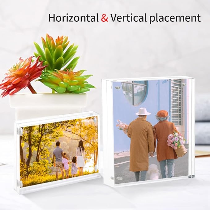 Acrylic 4x6 Picture Frame, Clear Photo Display Magnetic Photo Frame 4x6, Double Sided Frameless Desk Picture Frames for Office