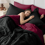JOLLYVOGUE Full Comforter Set, Ultra-Soft Bed in a Bag Full Size 7 Pieces, Oeko-TEX Certified Bedding Set with Down Alternative Comforter, Sheets, Pillowcases & Shams, Burgundy & Black