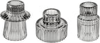 Double Sided Vintage Ribbed Taper Glass Candle Holders,Tea Candle Holder for Table Centerpieces, Wedding Decorations and Dinner Parties (Gray, 3 PCS)