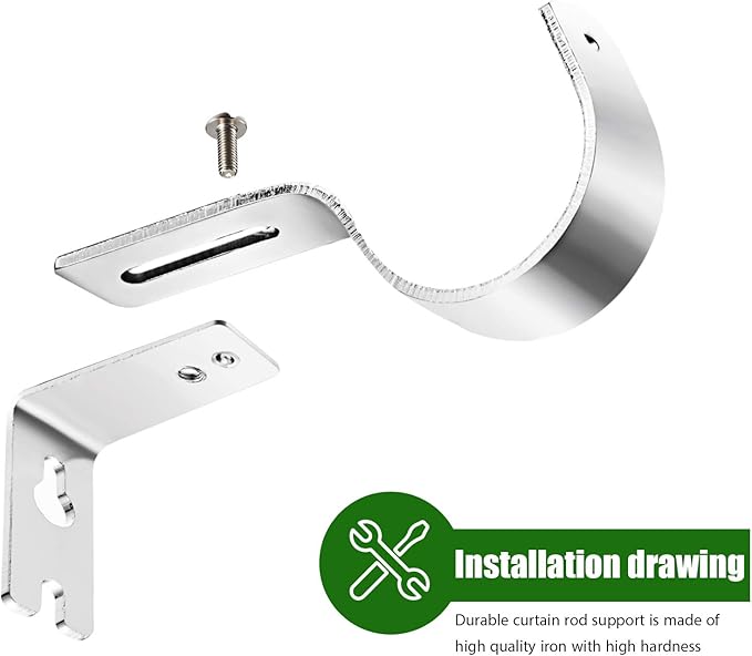 Frienda 6 Pcs Curtain Rod Brackets Adjustable Holder Wall for 1 Inch Diameter Curtain Rod General Bracket Hooks with Screws (Silver)