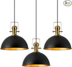 12 Inch Black Farmhouse Pendant Lights Matte Pendant Lights for Kitchen Island Industrial Adjustable Height Vintage Dome Hanging Light Fixtures for Barn, Dining Room 3 Packs