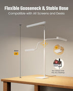 SUPERDANNY LED Desk Lamp for Home Office, Eye-Caring Desk Light with Base, 12W Touch Control 3 Colors Dimmable Brightness, Gooseneck Architect Lamp for Computer Monitor Reading Workbench, White