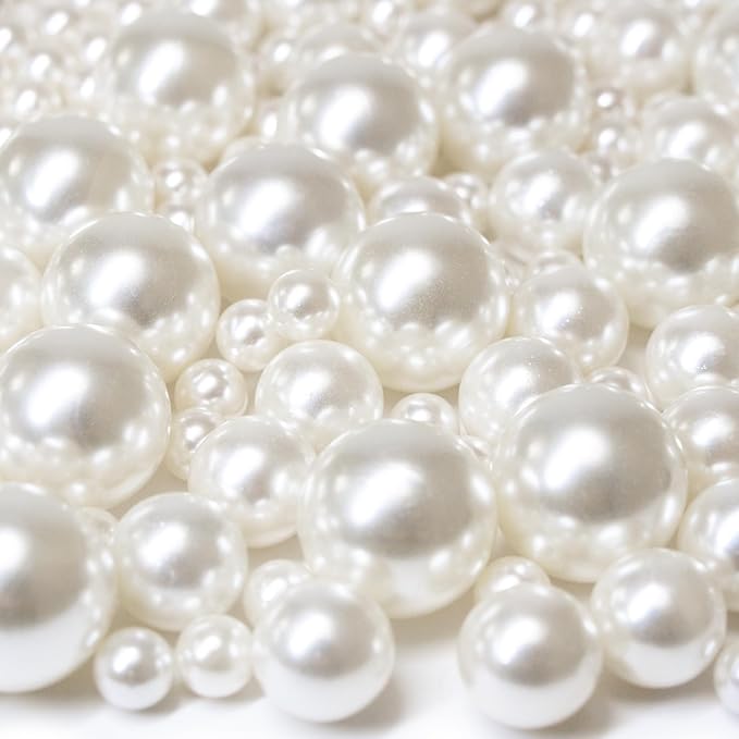 300Pcs Vase Filler Ivory No Hole Faux Pearl Beads for Vase Filling Decorations, Candle Centerpieces, Wedding Centerpieces, Home Party Decor (8/14/20mm)