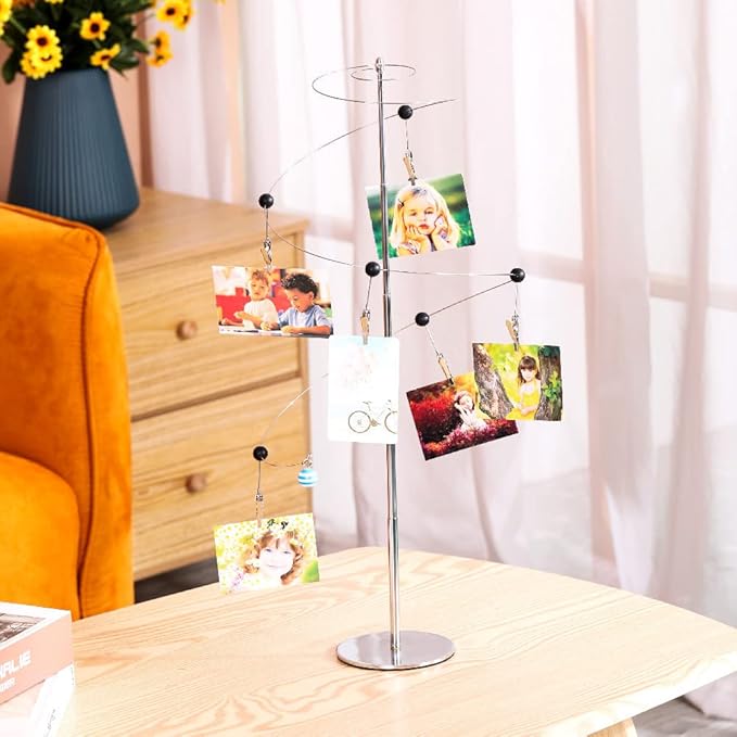 Mollytek Desktop Photo Holder With Clips - Postcard Gift Card Picture Display Stand - Spiral Romantic Design Photo Tree for Table Decor With Plated Wire and 6 Metal Clips