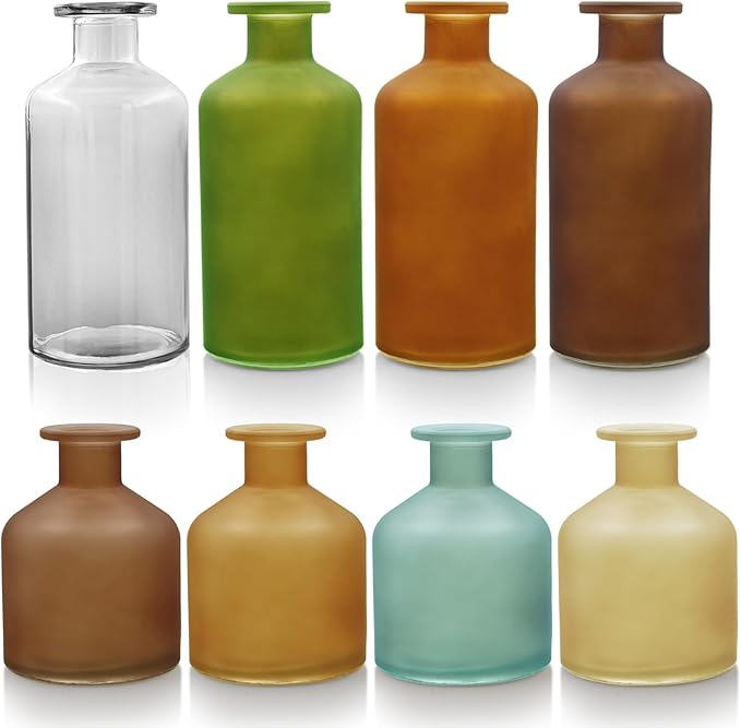 Fall Flower Vases Set of 8, Multi Color Flowers Vases, Mini Glass Vase for Wedding, Floral Arrangements, Thanksgiving Table Centerpieces