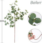 Beferr 6Pcs Artificial Eucalyptus Stems Greenery Stems 24" Tall Fake Plants Decor Faux Floral Stems for Vase Home Party Wedding Decorations