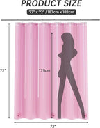 AmazerBath Shower Curtain Liner, 72x72 Transparent Hot Pink Shower Liner, Lightweight Plastic Shower Curtain Liners, Cute Waterproof Shower Liner for Bathroom with 3 Magnets & 12 Grommet Holes