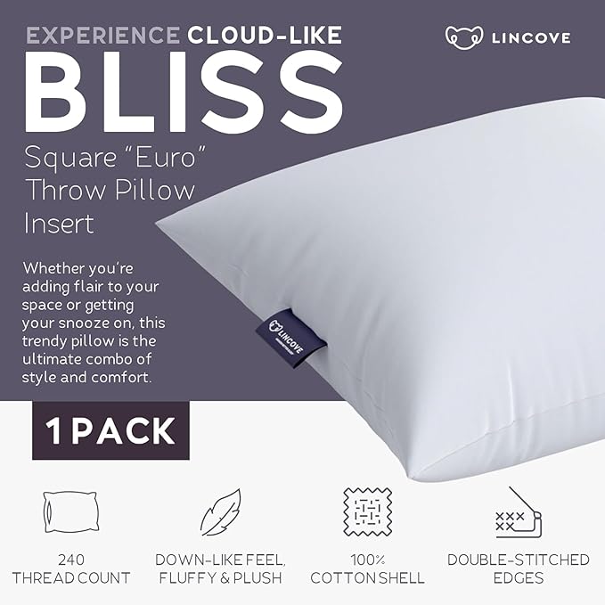 Lincove Euro Throw Pillow Insert Square 12"x24" Pillow – Made in Canada, 100% Cotton Shell, Down Alternative Filling, Vegan-Friendly, Hypoallergenic - Decorative Couch Pillows, 1 Pack