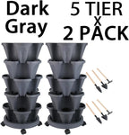 Vertical Planter 5 Tier Stackable Planters Garden Planters Strawberry Herb Flower and Vegetable Planter Indoor Outdoor Gardening Pots with Removable Wheels and Tools