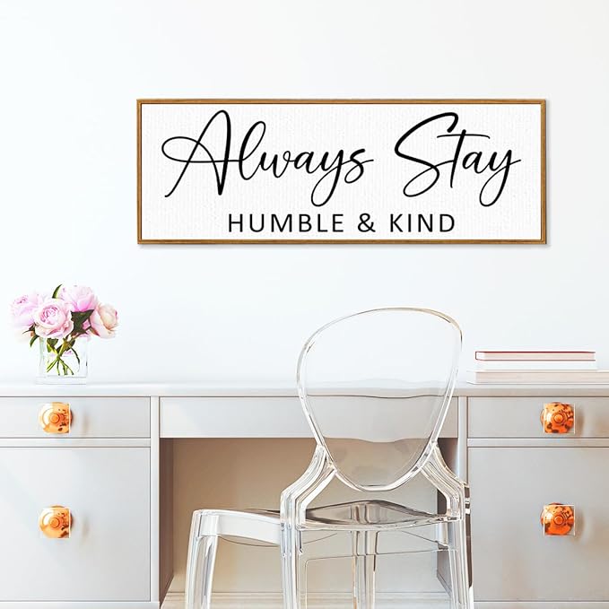 Always Stay Humble & Kind Sign Wall Art Decor Rustic Farmhouse Home Canvas Framed Print for Living Room Entryway Wall Decor,Lets Stay Family Home Rustic Hanging Decoration