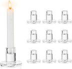 NUPTIO Glass Candle Stick Holder: Set of 10 Clear Small Taper Candlestick Holders for Tapered Candles Bulk Crystal Short Tapers Candlesticks Candleholder for Dining Table Fireplace Mantle Decor
