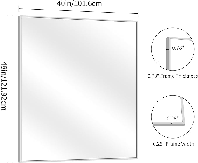 YIROMAN Bathroom Mirror 48"x40", Large Brushed Silver Bathroom Mirror for Over Sink with Aluminum Frame, Rectangular Vanity Mirror with Right Angle, Wall Mirror Hangs Horizontal or Vertical