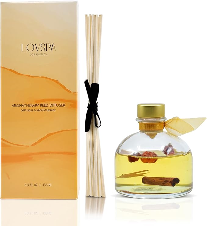 LOVSPA Reed Diffuser Set, Pumpkin Vanilla Chai Scented Oil Diffuser with Sticks, Home Fragrance Accessories for Bathroom Shelf Decor, Aroma Diffusers for Home or Office Fall Decor, USA Made