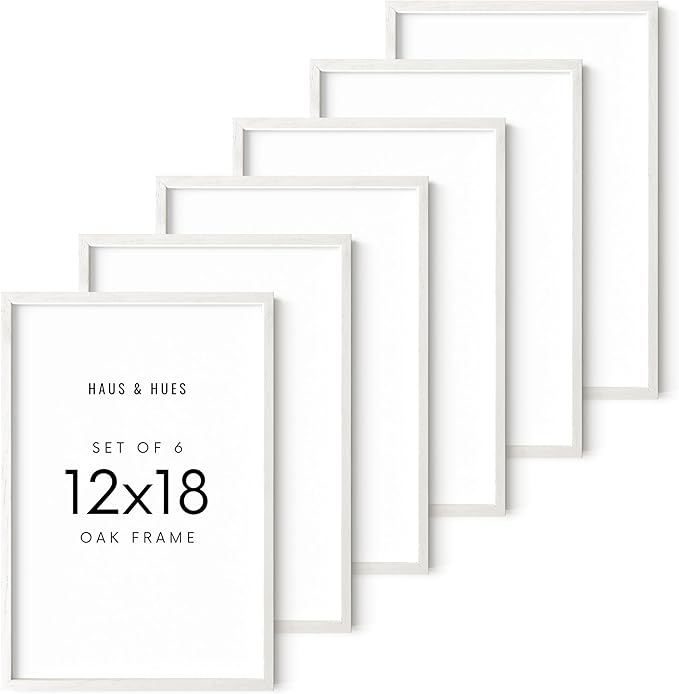 HAUS AND HUES 12x18 Picture Frames for Wall - Set of 6, Poster Frames 12x18, Picture Frames 12x18, 12x18 wall Frames Collage Set, 12 x 18 Wood Picture Frames (White Frame)
