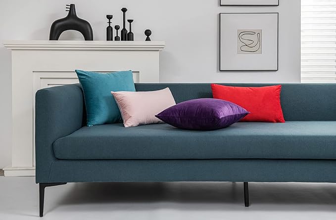 Turquoise Throw Pillow Covers 2 Pack 20 x 20 Inch Cozy Soft Velvet Square Decorative Pillow Cases, Lumbar Toss Pillow Shams, Euro Cushion Covers for Farmhouse, Couch, Sofa, Bed