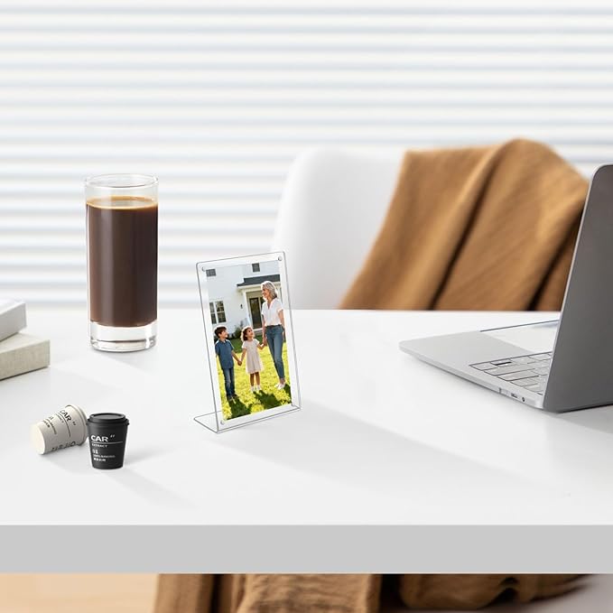 6 Pack Acrylic Picture Frame 4x6 inch, Magnetic Photo Frames, Clear Slanted Back Acrylic Frameless Transparent Frame for Desktop Display, Standing Photo Display Holder Gift for Home, Office