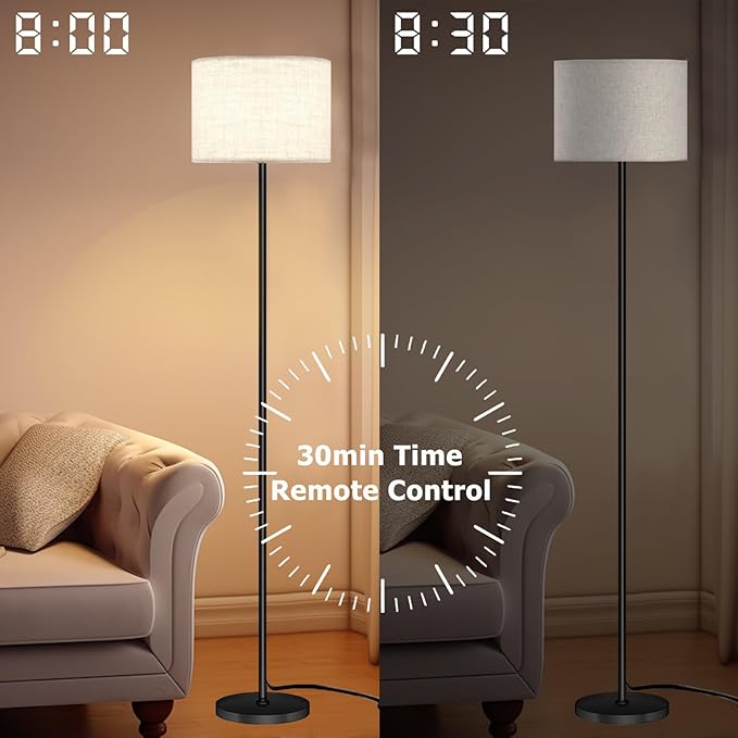 Smart LED Floor Lamp with APP Control & RGB Colors - Dimmable Standing Lamp for Living Room, Bedroom, Gaming - Remote, Timer, 9W Bulb Included, 60.6" Modern Tall Lamp (Beige)
