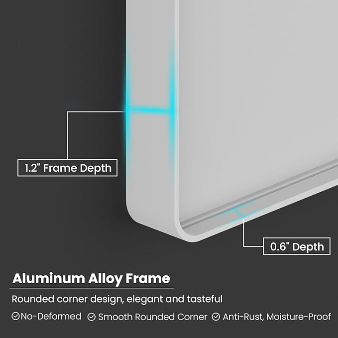White Bathroom Mirror 55x30 Inch, White Metal Framed Bathroom Mirror for Wall, Rounded Rectangle Matte Bathroom Vanity Mirror, Tempered Glass, Anti-Rust, Horizontal/Vertical