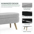 Oval Storage Bench 43.5" Linen Fabric Upholstered Entryway Bench with Solid Wood Legs Ottoman Bench Indoor Bench for Living Room/Bedroom/End of Bed/Entryway (New Grey)